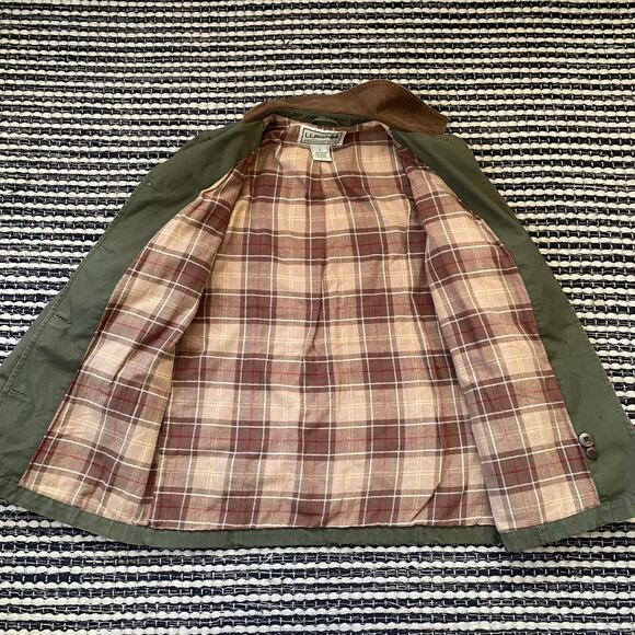 🌿LL Bean Women's Adirondack Green Brown Flannel Lined Barn Coat Jacket S Reg - Picture 4 of 7